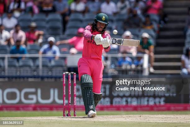 South Africa's Tony de Zorzi plays a shot during the 1st ODI cricket match between South Africa and India at The Wanderers Stadium in Johannesburg on...