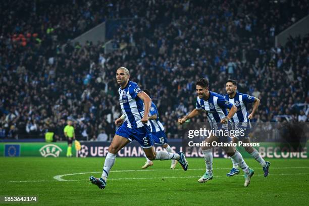 Pepe of FC Porto celebrates scoring their team's fourth goal during the UEFA Champions League match between FC Porto and FC Shakhtar Donetsk at...