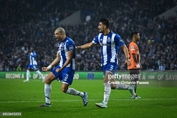 Pepe of FC Porto celebrates scoring their team's fourth goal during the UEFA Champions League match between FC Porto and FC Shakhtar Donetsk at...