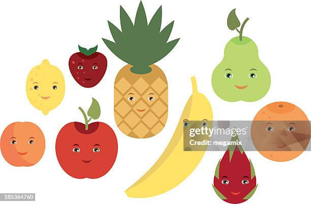 fruits having faces. - dragon fruit stock illustrations