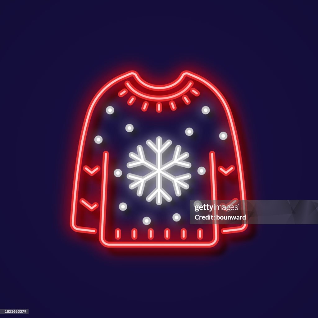 Christmas sweater neon icon