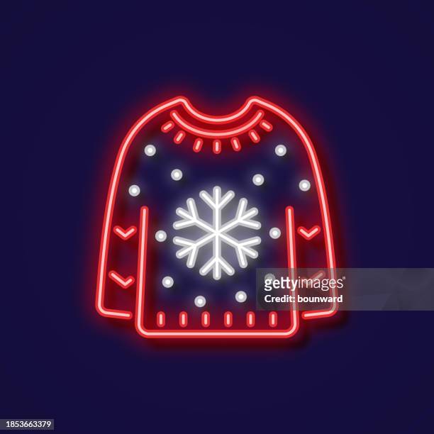 christmas sweater neon icon - christmas sweater stock illustrations
