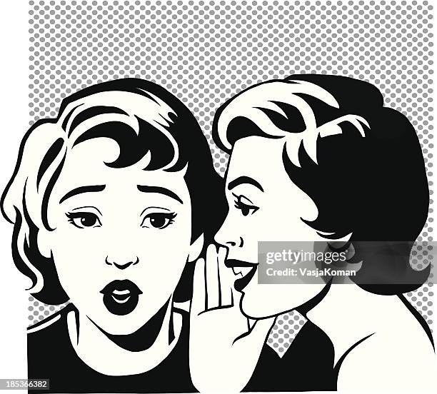 ilustrações, clipart, desenhos animados e ícones de meninas gossiping retrô - sussurrando