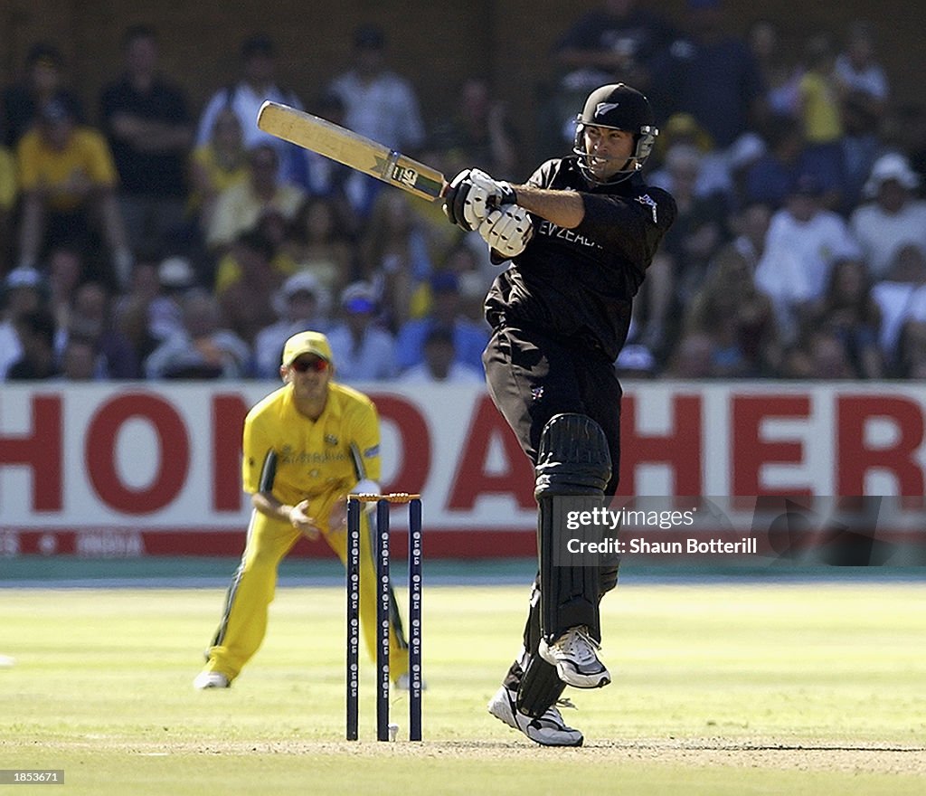 Stephen Fleming of New Zealand hits out