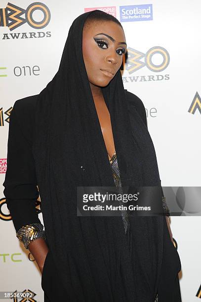 Laura Mvula poses at the 18th anniversary MOBO Awards at The Hydro on October 19, 2013 in Glasgow, Scotland.