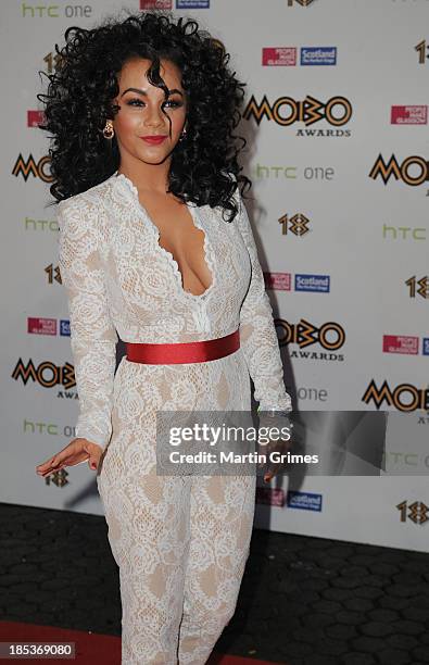 Chelsea Healy poses at the 18th anniversary MOBO Awards at The Hydro on October 19, 2013 in Glasgow, Scotland.