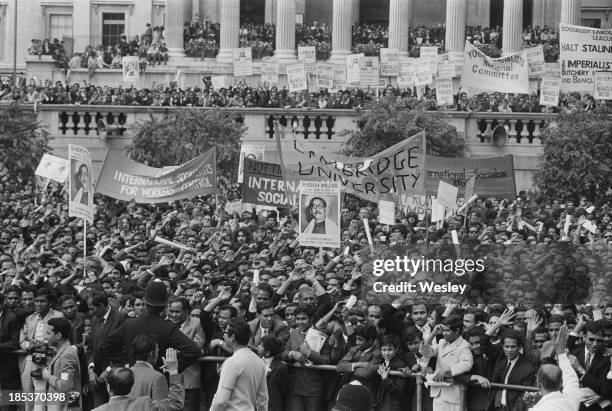 Protestors at a rally in Trafalgar Square, London, calling for the recognition of the Bangladeshi declaration of independence from Pakistan, and an...