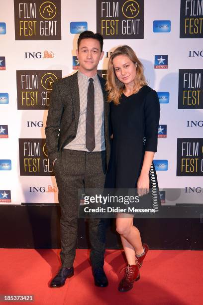 Joseph Gordon-Levitt and Brie Larson attends the Belgian premiere of Don Jon at the 40th Ghent Film Festival on October 17, 2013 in Gent, Belgium.