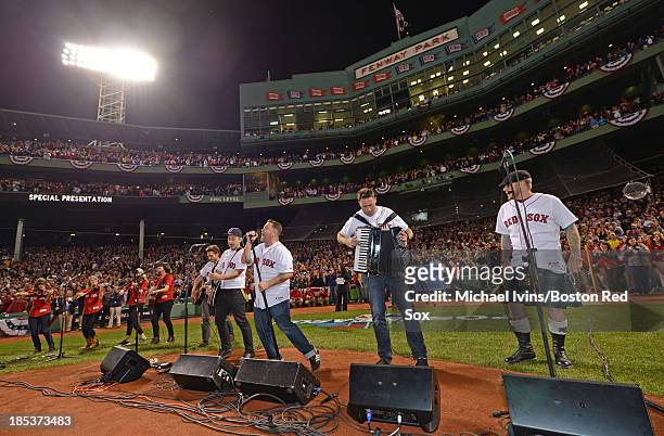 The Dropkick Murphys perform "Shipping Up to Boston" during a special presentation before the start of Game Six of the American League Championship...