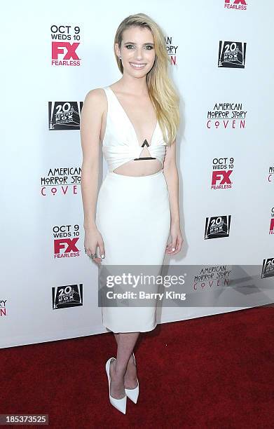 Actress Emma Roberts arrives at the premiere of FX's 'American Horror Story: Coven' on October 5, 2013 at Pacific Design Center in West Hollywood,...