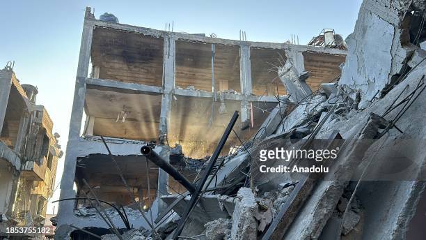 General view of the destroyed buildings following Israeli attacks hit Jabalia Camp in Jabalia, Gaza on December 17, 2023.