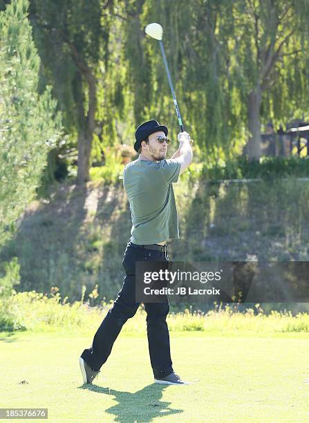 Gavin DeGraw is seen golfing at the Malibu Golf Club during the Pinnacle Vodka and Live Nation?s Summer Sweepstakes event on October 19, 2013 in...