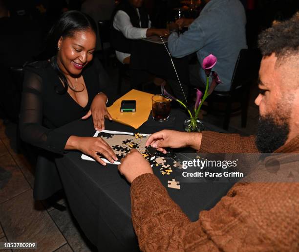 Attendees participate in a Speed Dating Event Inspired By Prime Video's "Mr. & Mrs. Smith" at 5Church on December 13, 2023 in Atlanta, Georgia.