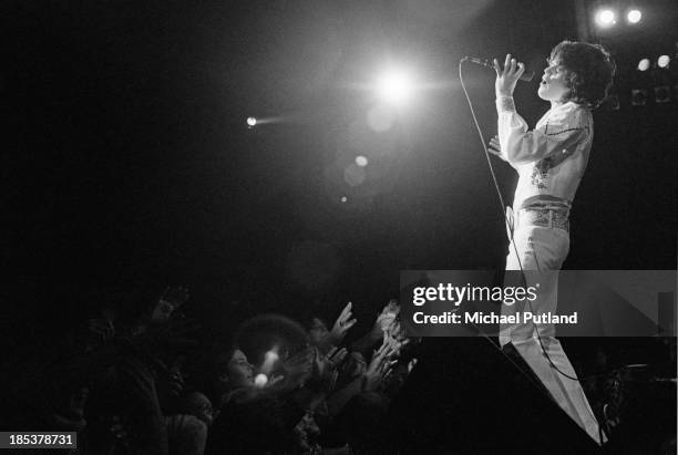 Singer Donny Osmond performing with American pop group The Osmonds during the British leg of their European tour, October 1973.