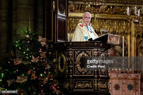 The Dean of Westminster Abbey, the Very Reverend Dr David Hoyle, gives a reflection during the Royal Carols - Together At Christmas service at...
