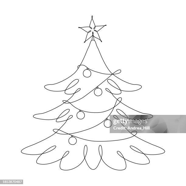 christmas tree continuous line drawing with editable stroke - fairy-lights-transparent-background stock illustrations