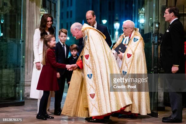 Catherine, Princess of Wales, Princess Charlotte, Prince George, Prince Louis, the Reverend David Stanton and the Dean of Westminster Abbey, the Very...