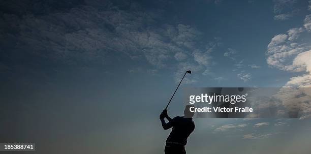 Mohammad Siddikur of Bangladesh tees off on the 17th hole during day three of the Venetian Macau Open at Macau Golf and Country Club on October 19,...