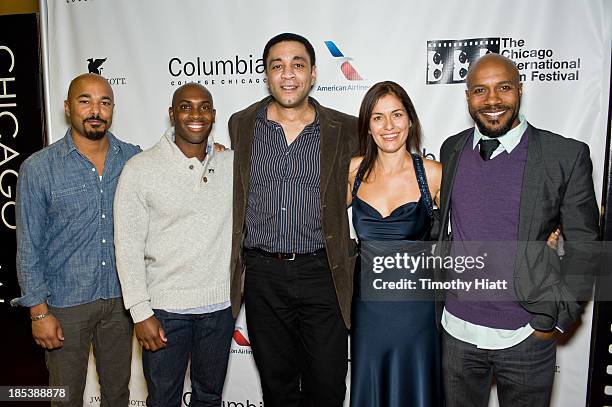 Geno Monteiro, Amad Jackson, Harry Lennix, Albena Dodeva, and Danny Green attend the "H4" premiere at AMC River East Theater on October 19, 2013 in...