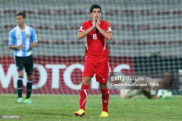 Saeid Ezatolahi of Iran reacts during the FIFA U-17 World Cup UAE 2013 Group E match between Iran and Argentina at Al Rashid Stadium on October 19,...