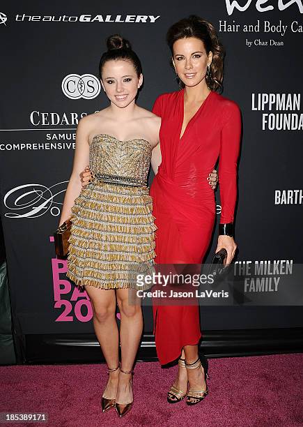 Actress Kate Beckinsale and daughter Lily Mo Sheen attend the 2013 Pink Party at Hangar 8 on October 19, 2013 in Santa Monica, California.