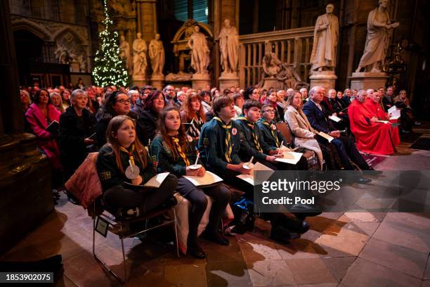 Members of the congregation during the Royal Carols - Together At Christmas service at Westminster Abbey on December 8, 2023 in London, England.