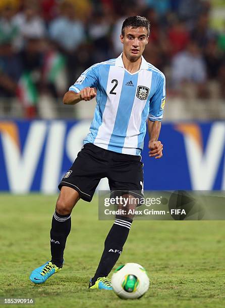 Emanuel Mammana of Argentina controles the ball during the FIFA U-17 World Cup UAE 2013 Group E match between Iran and Argentina at Al Rashid Stadium...