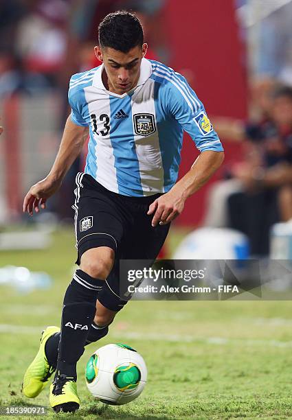 Cristian Pavon of Argentina controles the ball during the FIFA U-17 World Cup UAE 2013 Group E match between Iran and Argentina at Al Rashid Stadium...