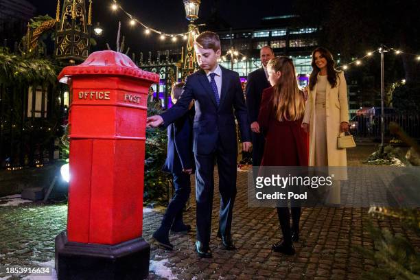 The Prince and Princess of Wales with their children Prince George, Prince Louis,and Princess Charlotte during the Royal Carols - Together At...