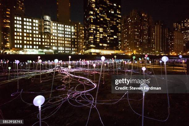 Views of the Field of Light at Freedom Plaza in New York City on December 13, 2023 in New York City.