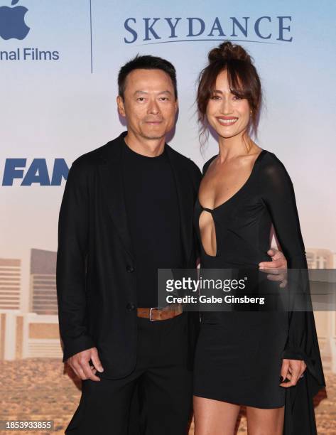 Curtis Macnguyen and Maggie Q attend "The Family Plan" world premiere at The Chelsea at The Cosmopolitan of Las Vegas on December 13, 2023 in Las...