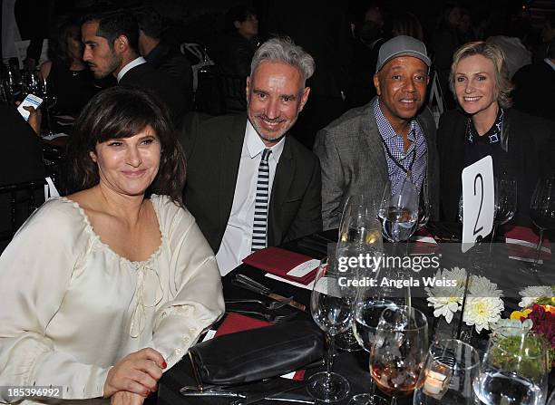 Producers Amy Pascal, Roland Emmerich, Russell Simmons and actress Jane Lynch attend 'An Evening Under The Stars' benefiting The L.A. Gay & Lesbian...