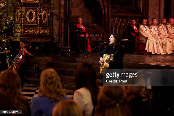 James Bay performs during the Royal Carols - Together At Christmas service at Westminster Abbey on December 8, 2023 in London, England.
