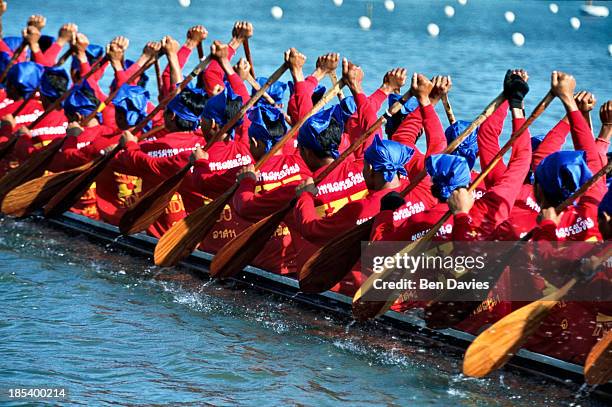 Crew Races A boat crew races in the Phimai boat racing festival in the town of ...