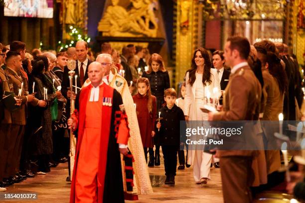 The Prince and Princess of Wales with Princess Charlotte and Prince Louis during the Royal Carols - Together At Christmas service at Westminster...