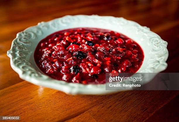 homemade cranberry sauce - cranberry sauce stock pictures, royalty-free photos & images