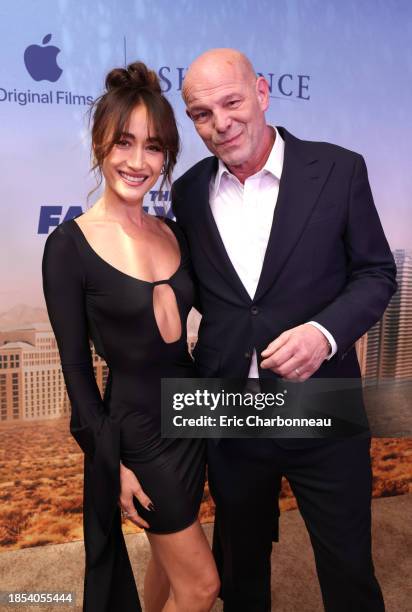 Maggie Q and director Simon Cellan Jones attend the World Premiere of Apple Original Film's "The Family Plan" at The Chelsea at The Cosmopolitan of...