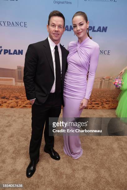 Mark Wahlberg and Michelle Monaghan attend the World Premiere of Apple Original Film's "The Family Plan" at The Chelsea at The Cosmopolitan of Las...