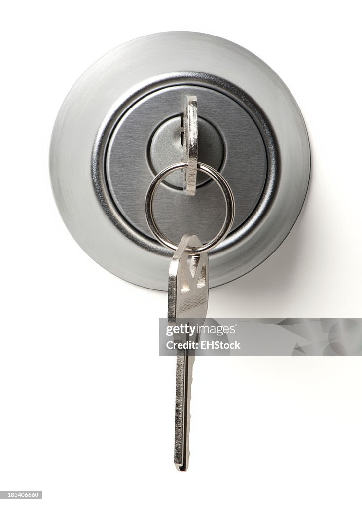 Deadbolt Lock with Keys Isolated on White Background