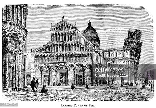 the leaning tower of pisa, italy - leaning tower of pisa stock illustrations