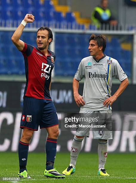 Alberto Gilardino of Genoa CFC celebrates after scoring the opening goal during the Serie A match between Genoa CFC and AC Chievo Verona at Stadio...