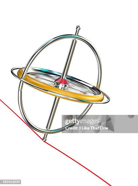 spinning gyroscope, balancing on a red cable - accuracy stock pictures, royalty-free photos & images