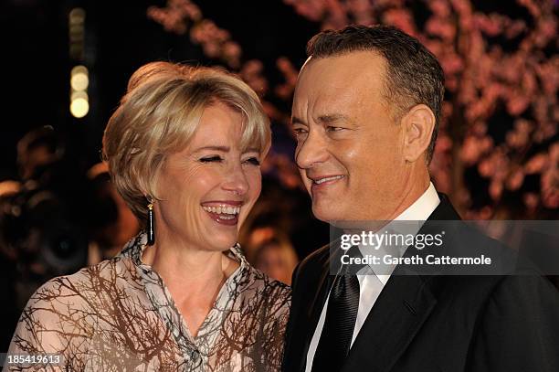 Actors Emma Thompson and Tom Hanks attend the Closing Night Gala European Premiere of "Saving Mr Banks" during the 57th BFI London Film Festival at...