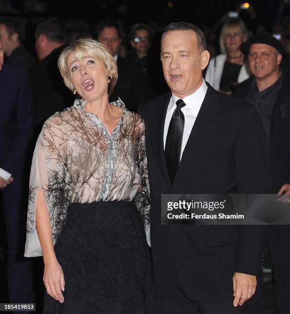 Emma Thompson and Tom Hanks attend the Closing Night Gala European Premiere of "Saving Mr Banks" during the 57th BFI London Film Festival at Odeon...