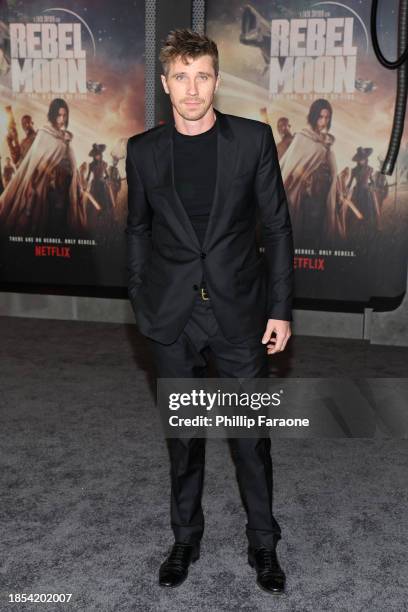 Garrett Hedlund attends the Netflix Premiere of Zack Snyder's REBEL MOON - Part One: A Child of Fire at TCL Chinese Theatre on December 13, 2023 in...