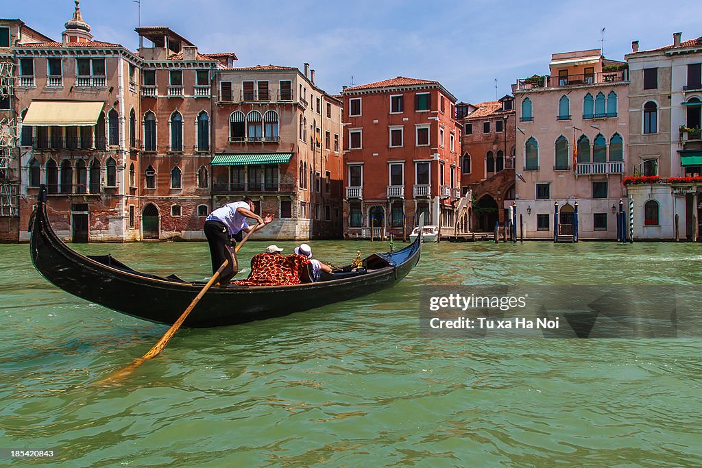 A lone gondola on Grand Canal, Venice