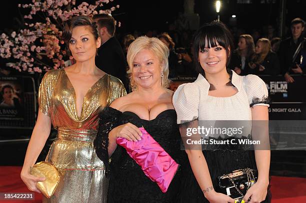 Sarah Owen, producer Alison Owen and singer Lily Allen attend the Closing Night Gala European Premiere of "Saving Mr Banks" during the 57th BFI...