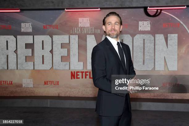 Charlie Hunnam attends the Netflix Premiere of Zack Snyder's REBEL MOON - Part One: A Child of Fire at TCL Chinese Theatre on December 13, 2023 in...