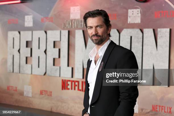 Michiel Huisman attends the Netflix Premiere of Zack Snyder's REBEL MOON - Part One: A Child of Fire at TCL Chinese Theatre on December 13, 2023 in...