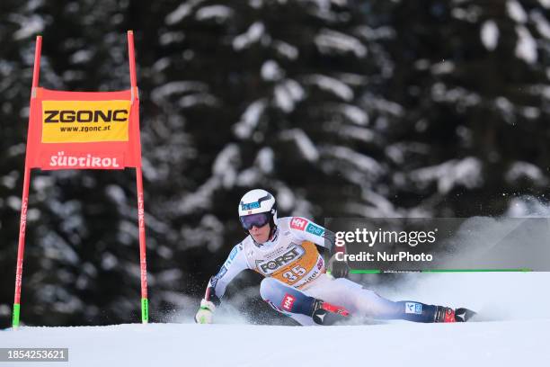 Fredrik Moeller from Norway is competing in the Audi FIS Alpine Ski World Cup Men's Giant Slalom race on the Gran Risa Slope in La Villa, Bozen,...